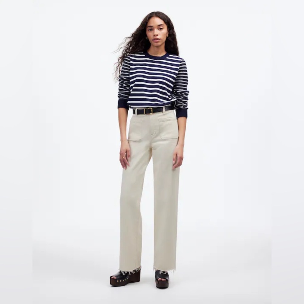 NWT The Emmett Wide-Leg Full Length Jean: Patch Pocket Edition size 33 cream